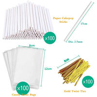 300PCS Cake Pop Sticks y Wrappers Set para Lollipop Cake Caramelos Chocolates Galletas Wrapping