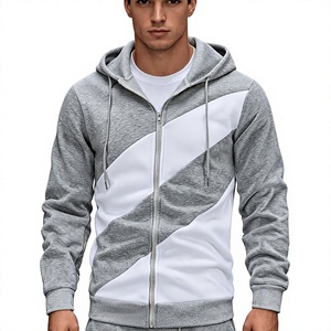 Sweat-shirt à capuche pour homme, gris et blanc, uni, décontracté, en polaire, coupe classique, vêtement d'hiver, poche vintage, respirant, doublé - Product Image 2