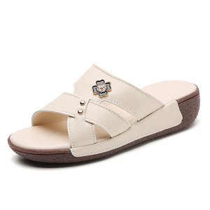 Nouvelles sandales compensées d'été à talon moyen en cuir véritable pour femme, confortables et élégantes, à plateforme, à enfiler, pour l'extérieur - Product Image 6