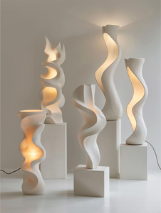 Lámpara de Pie de Cerámica Contemporánea, Blanca, con Forma Novedosa, Luz LED, Control Táctil, Altura Ajustable, 2700K, Blanco Cálido, Uso Residencial - Product Image 1