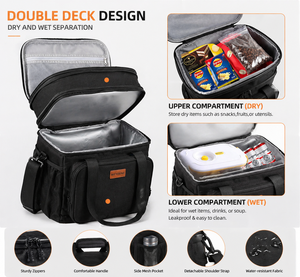 Sac à déjeuner <span class=keywords><strong>isotherme</strong></span> grande capacité, sac <span class=keywords><strong>isotherme</strong></span> double couche avec bandoulière réglable, boîte à déjeuner/pique-nique étanche - Product Image 4