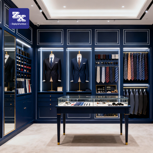 Espositori per Negozi di Abbigliamento Maschile, Vetrine Moderne con LED per Completi, Arredamento per Negozi di Abbigliamento Uomo, Design d'Interni per Negozi di Abiti - Product Image 5