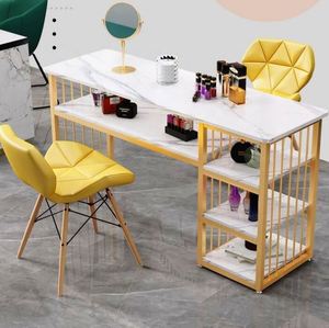 Moderno oro nero salone mobili <span class=keywords><strong>legno</strong></span> Pallet estensione metallo marmo Nail tavolo e sedie Set Manicure tavolo - Product Image 2