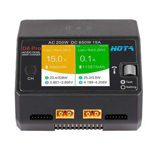 Chargeur Lipo HOTA D6 Pro AC200W DC650W 15A pour batteries LiHv, NiCd, NiMH, Lipo avec fonction d'équilibrage et chargement sans fil pour téléphone - Product Image 1