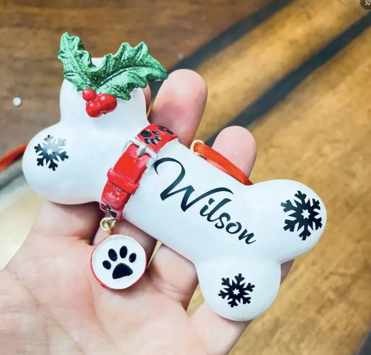 Personalized DOG BONE Ornament Puppy Paw Print