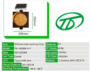 200/300/400mm batterie au lithium à énergie solaire jaune/rouge/bleu/vert stroboscope trafic clignotant LED voyant d'avertissement - Product Image 4