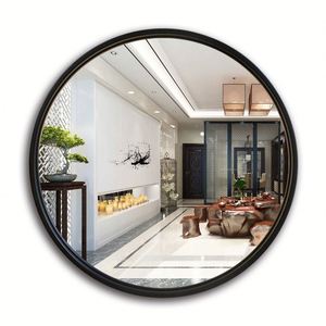 กระจกตกแต่งห้องน้ำทรงกลมขนาดใหญ่ กรอบโลหะสีดำทอง สไตล์โมเดิร์นโบราณ แบบแขวนผนัง - Product Image 1