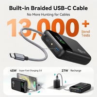 Banco de Energía Portátil de 20000mAh, Carga Rápida PD de 45W, Cables Tipo-C e IOS Integrados, Pantalla LED, Cargador de Batería Externa para Laptop