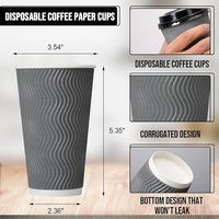 Lot de 100 gobelets à café jetables en papier épais de 16 oz, anti-fuite, avec couvercles, parois ondulées, isolation thermique pour boissons chaudes et froides