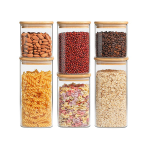 Contenants de stockage alimentaire, bocaux de cuisine avec couvercle hermétique en bambou, grands récipients en verre pour congélateur, bocaux, essentiels de cuisine - Product Image 1