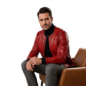 Veste en similicuir rouge pour femme, motif crocodile gaufré, col montant, fermeture éclair, manches longues, printemps, couleurs personnalisées, logo - Product Image 4