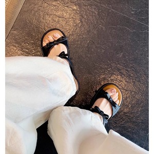2024 femmes été sandales en <span class=keywords><strong>cuir</strong></span> véritable sandales à fond plat plage romaine tongs - Product Image 4