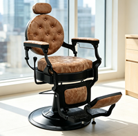 Fauteuil de Barbier Haut de Gamme Vintage en Cuir Vieilli avec Dossier Capitonnée, Inclinable Hydraulique – Mobilier de Salon pour Hommes, Coiffure et Rasage
