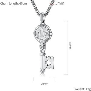 Joyería de Moda, Collar con Llave de <span class=keywords><strong>San</strong></span> <span class=keywords><strong>Benito</strong></span> Exorcista, Chapado en Oro de 18K, Acero Inoxidable, para Hombre, Aniversario, Fiesta - Product Image 6