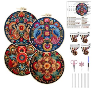 Fellows Handmade <b>Embroidery</b> DIY Starter Cross Stitching <b>Kits</b> for Beginners with Cotton Fabric Foundation Round Shape - Product Image 1
