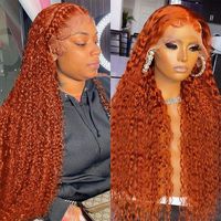 Perruque en dentelle 13x4 complète en cheveux humains brésiliens vierges Remy, couleur gingembre 350, bouclés Jerry et ondulés effet eau, vente en gros