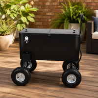 Chariot isotherme vintage en métal noir 80QT avec roues, glacière pratique pour boissons, bière et pique-niques en extérieur