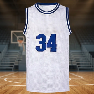 Maillot de basket-ball en maille blanche, numéro 34, imprimé bleu, sans manches, col rond, unisexe, vêtements de sport respirants pour adultes - Product Image 3