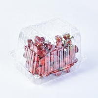 Boîte d'emballage en plastique PET transparente pour fruits cerises raisins 1000g Recyclable Contenant frais pour raisins avec trous au fond et au couvercle