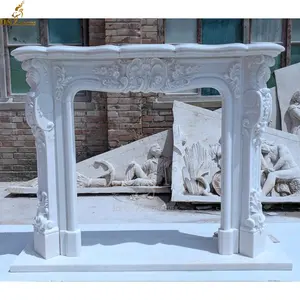 Cheminée en marbre italien sculpté à la main de couleur mélangée, décoration intérieure