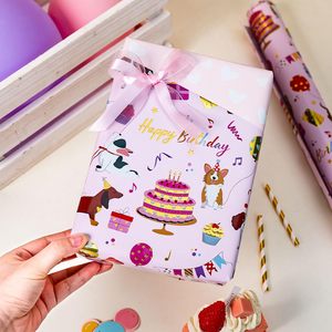 Papier d'emballage d'anniversaire pour chiens, rose, réversible, en feuille métallique, 17 pouces x 16,5 pieds, avec motifs de chiots mignons et ballons, pour emballage cadeau de fête - Product Image 5