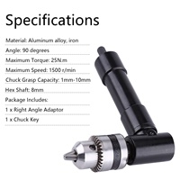 Perceuse à angle droit sans fil 1-10mm adaptateur de fixation mandrin à poignée à 90 degrés outil de forage d'extension à clé