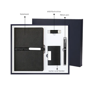 Custom Notebook Gift Set PU <b>Leather</b> Hardcover Notebook Office Notebook with Pen USB Name Card Holder for Business Gift Box Set - Product Image 3