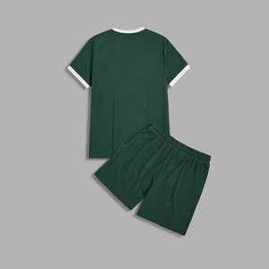Hombres Colorblock Letter Top & Drawstring Waist Shorts Set Venta al por mayor Moq Will Be 80sets One Color - Product Image 2