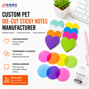 Blocs-notes adhésifs personnalisés en PET découpés, transparents, colorés, en forme de cœur ou de cercle, avec adhésif puissant pour le bureau, l'école et la marquage des notes - Product Image 1