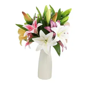 Decorative Flowers Wreaths and Plants Cheap Wholesale Artificial Flowers Tiger Lily in a Pot for Cake Decoration