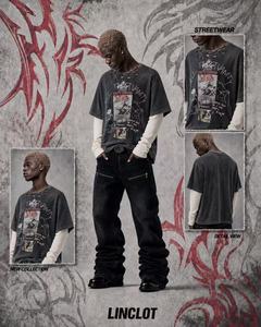 Sweat-shirt à capuche déchiré et imprimé graphique pour homme, style Y2K <span class=keywords><strong>streetwear</strong></span>, deux pièces, manches longues, vintage <span class=keywords><strong>Harajuku</strong></span> - Product Image 6