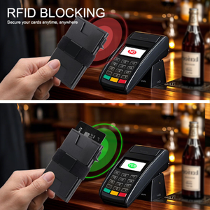 Portefeuille fin en aluminium avec logo personnalisé et fermeture à bouton en métal pour cartes de crédit avec blocage RFID - Product Image 3