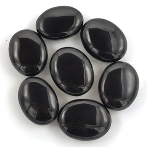 Natural <b>Black</b> Obsidian Palm Stone Oval <b>Polished</b> Gemstone Carved Crystal for Meditation Grounding Stress Relief - Product Image 1