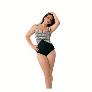 Costume da bagno intero HDJ Plus Size con controllo pancia, vita alta e stampa geometrica - Monokini da donna BZ77015 - Product Image 1