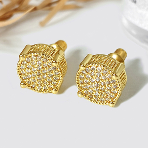 พร้อมส่ง ราคาโรงงาน ต่างหูแบบติดหูทรงกลมประดับเพชรคิวบิกเซอร์โคเนีย 3A ชุบทอง 18K สำหรับผู้หญิง - Product Image 5