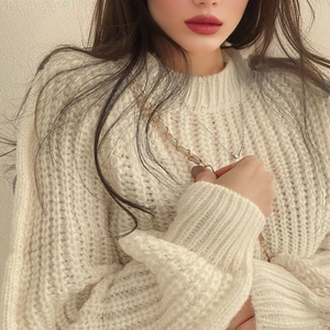 Suéter Corto De Punto Casual De Invierno Para Mujer De Gran Venta Cuello Redondo Manga Larga Calce Holgado Popular Ropa Para Chicas - Product Image 1