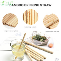 Pailles en bambou jetables écologiques biodégradables jaunes 200 mm ANZHU AZ/007 pour cocktails, voyages, camping (tailles 6-12 mm)