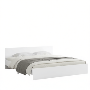 White Engineered Wood Bed Frame 54 X 74 Inches With <b>Headboard</b> Minimalist Wooden Beds - Product Image 1