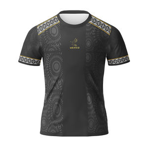 Maillot de football personnalisé Mexique, broderie et impression par transfert thermique, haute qualité, manches courtes, design noir et or, pour joueurs d'équipe - Product Image 2