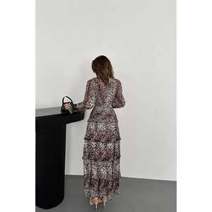 Vestido de Chifón Plisado con Estampado de Leopardo, Cuello Alto, Corte en A, Cintura Natural, Vestido de Cóctel Ecológico - Product Image 5