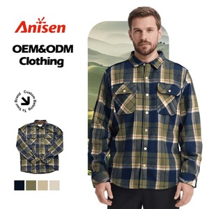 <span class=keywords><strong>Giacca</strong></span> da uomo in flanella <span class=keywords><strong>verde</strong></span> per l'inverno calda primavera OEM/ODM due tasche con Logo frontale in poliestere - Product Image 1