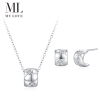 Ensemble de bijoux Mylove personnalisé en argent sterling 925 plaqué rhodium, comprenant un collier pendentif cylindrique matelassé et des boucles d'oreilles créoles en forme de C, vente en gros