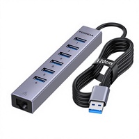 FORIDA HYD-9967H Aluminium USB 3.0 8-Port Ethernet Adapter Hub Kabel Panjang 3,9 kaki Daya 5V/3A |   Kompatibel dengan USB Extender (Cina)