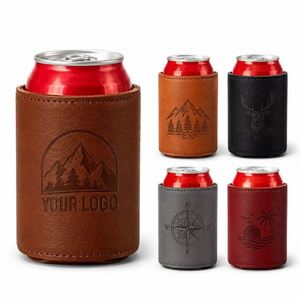 Custom LOGO PU Leather Can Beer Cooler Holder Perfect Promotional <b>Gift</b> for Events Corporate Branding & Giveaways - Product Image 1