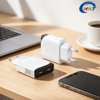 Adaptateur secteur portable HNT à charge rapide PD3.1 30W ultra-fin double USB-C avec prise UE et protection SCP pour iPhone – Meilleures ventes