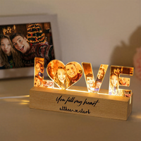 Lampe de nuit LED personnalisée avec photo LOVE, base en bois, alimentation USB, pour couples, cadeau pour la Saint-Valentin, anniversaire, mariage