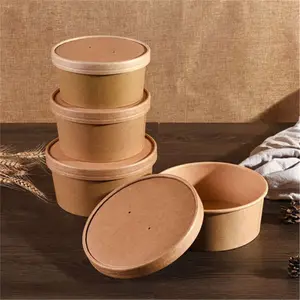 Disposable Take away Kraft Paper Noodle Cup Hot Soup Bowls With Plastic Lids Making Machine