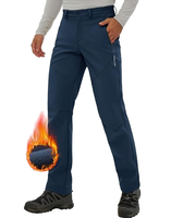 Pantalon d'hiver imperméable pour homme, doublé polaire, pour la randonnée et le trekking, avec 3 poches zippées, bleu foncé uni, taille L