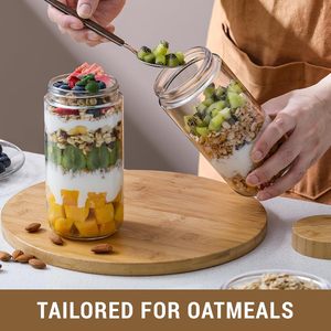 Pot en verre vide de 8oz, 10oz, 16oz, 24oz avec couvercle à vis en bambou, 16oz pour le stockage de salades, yaourts, collations, épices, fruits secs - Product Image 4
