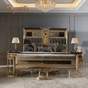 Ensemble de meubles de chambre à coucher turcs classiques royaux, lit capitonné de luxe doré, lit <span class=keywords><strong>en</strong></span> bois massif taille King ou Queen pour villa, palais, hôtel - Product Image 2
